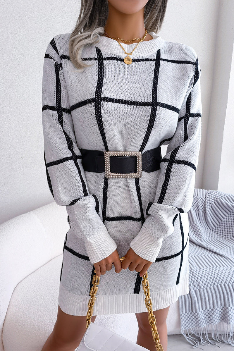Stilla | Street Plaid Striped Contrast O Hals One Step Skirt Kjoler