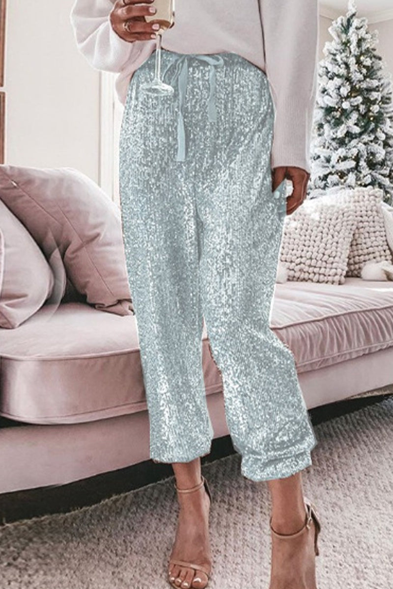 Stilla | Simplicity Solid Pailletter Flounce Straight Høj Talje Harlan Patchwork Bukser