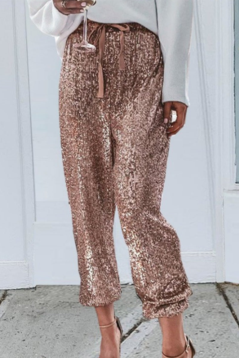 Stilla | Simplicity Solid Pailletter Flounce Straight Høj Talje Harlan Patchwork Bukser