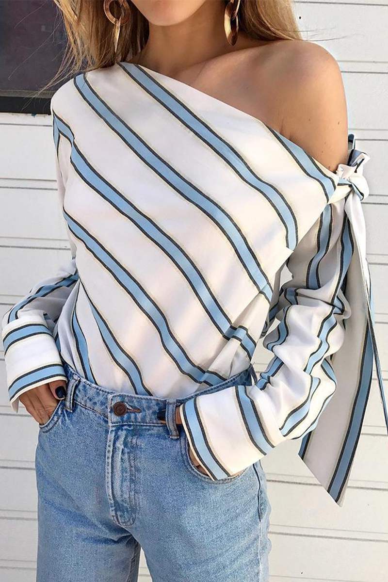 Stilla | Daglig Stribet Patchwork En Skulder Bluser