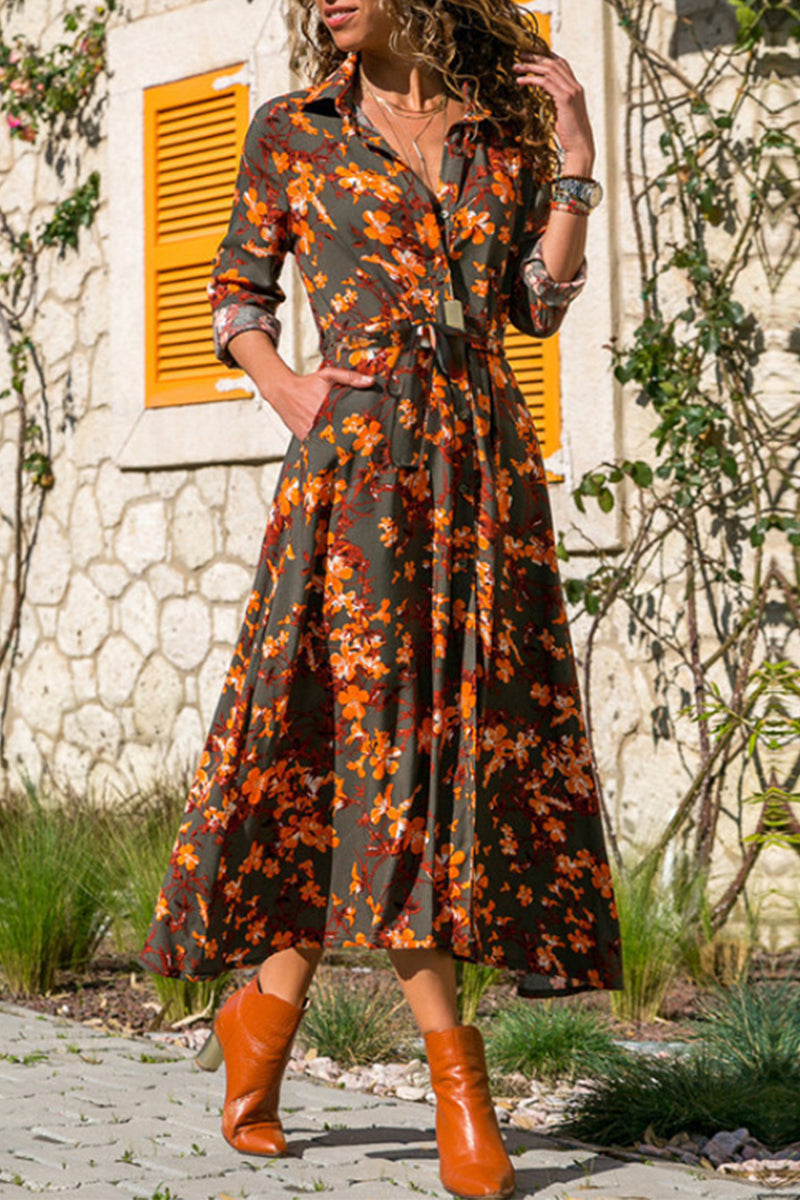 Stilla | Britisk Stil Elegant Print Trykning Nedfoldet Krave A-linie Kjoler
