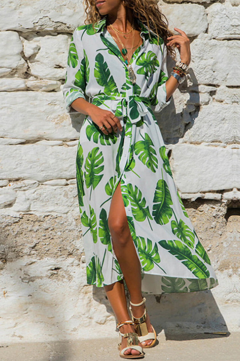 Stilla | Britisk Stil Elegant Print Trykning Nedfoldet Krave A-linie Kjoler