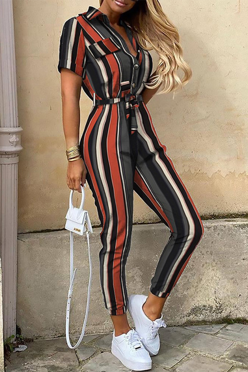 Stilla | Afslappet Print Patchwork Nedfoldet Krave Regular Jumpsuits