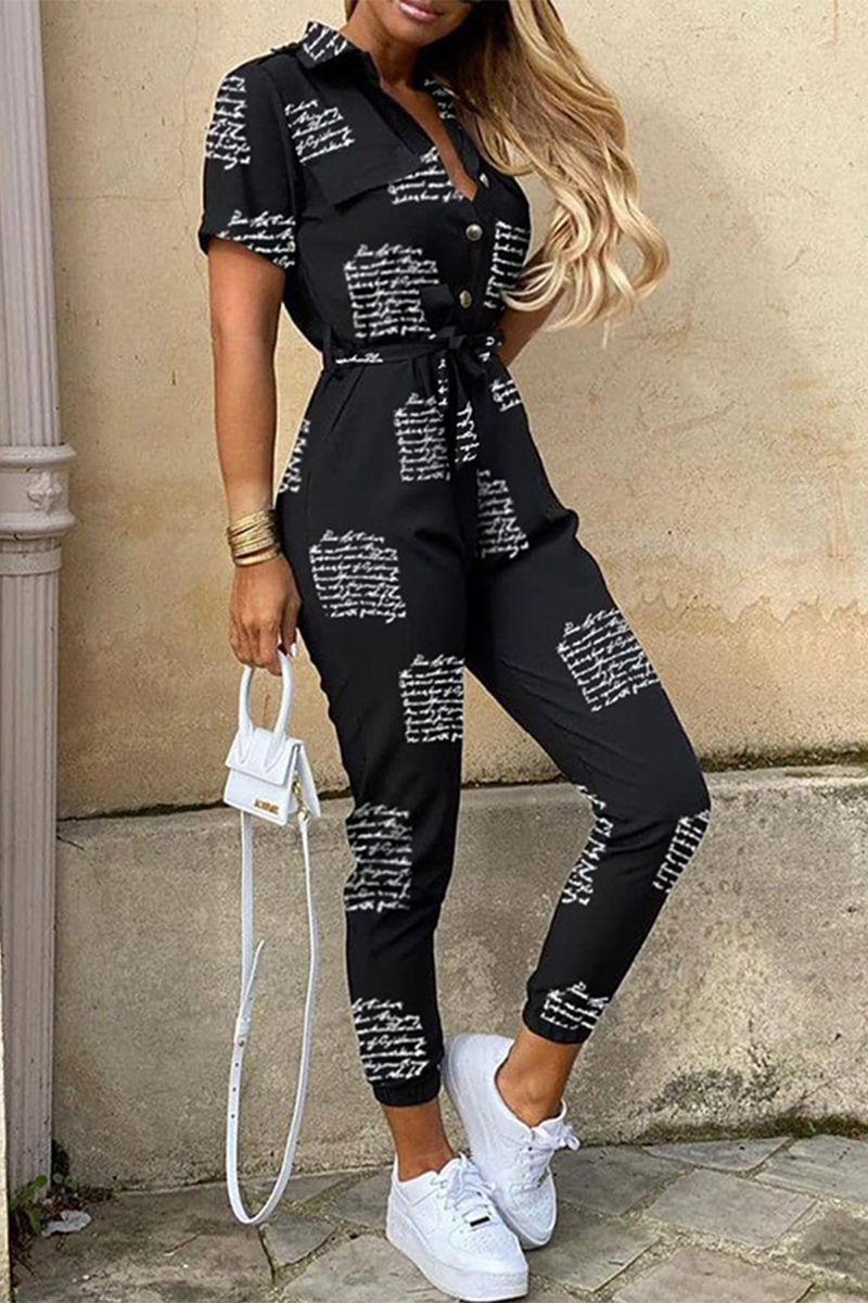 Stilla | Afslappet Print Patchwork Nedfoldet Krave Regular Jumpsuits