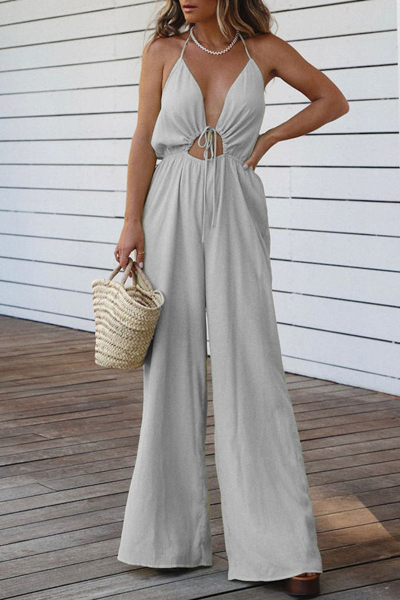 Stilla | Afslappet Solid Backless V-hals Regular Jumpsuits