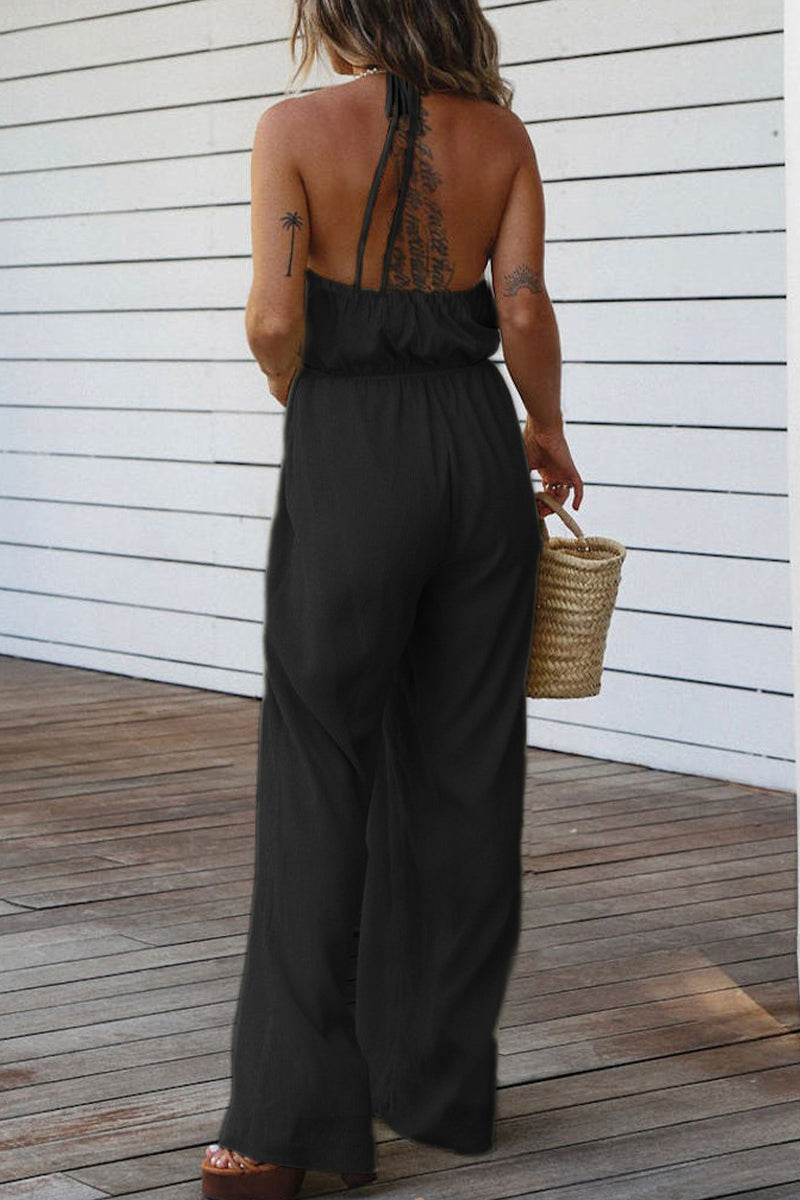 Stilla | Afslappet Solid Backless V-hals Regular Jumpsuits