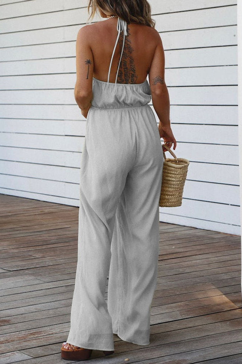 Stilla | Afslappet Solid Backless V-hals Regular Jumpsuits