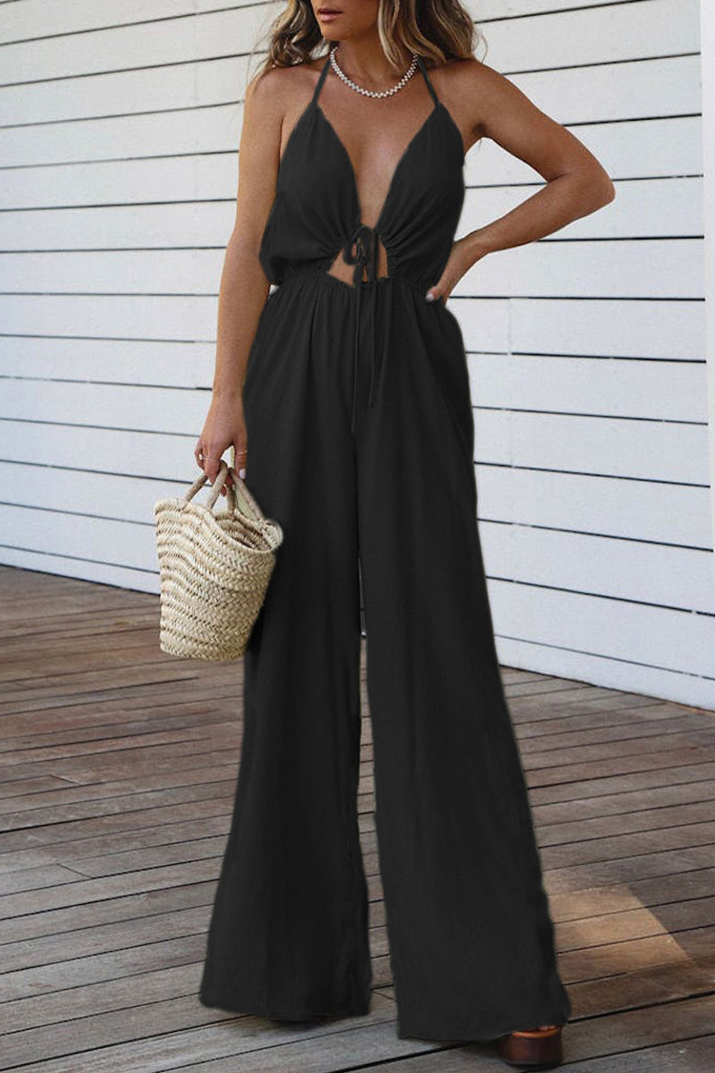 Stilla | Afslappet Solid Backless V-hals Regular Jumpsuits