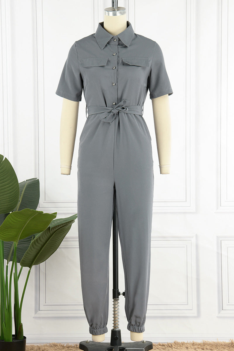 Stilla | Afslappet Daily Solid Frenulum Med Bælte Nedadgående Krave Reguleret Jumpsuits