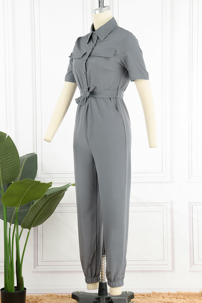 Stilla | Afslappet Daily Solid Frenulum Med Bælte Nedadgående Krave Reguleret Jumpsuits