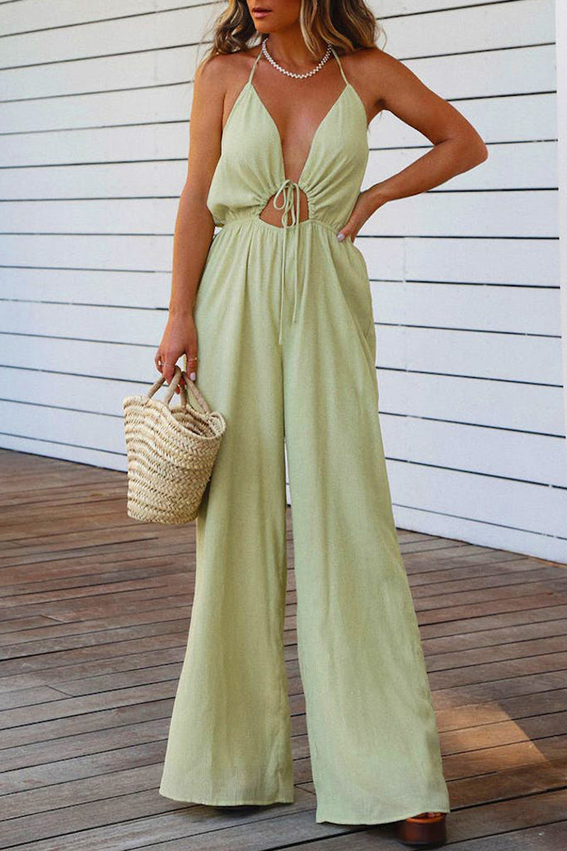 Stilla | Afslappet Solid Backless V-hals Regular Jumpsuits