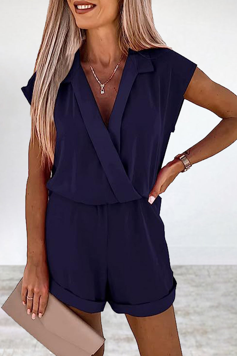 Stilla | Afslappet Ensfarvet V-hals Løs Jumpsuit