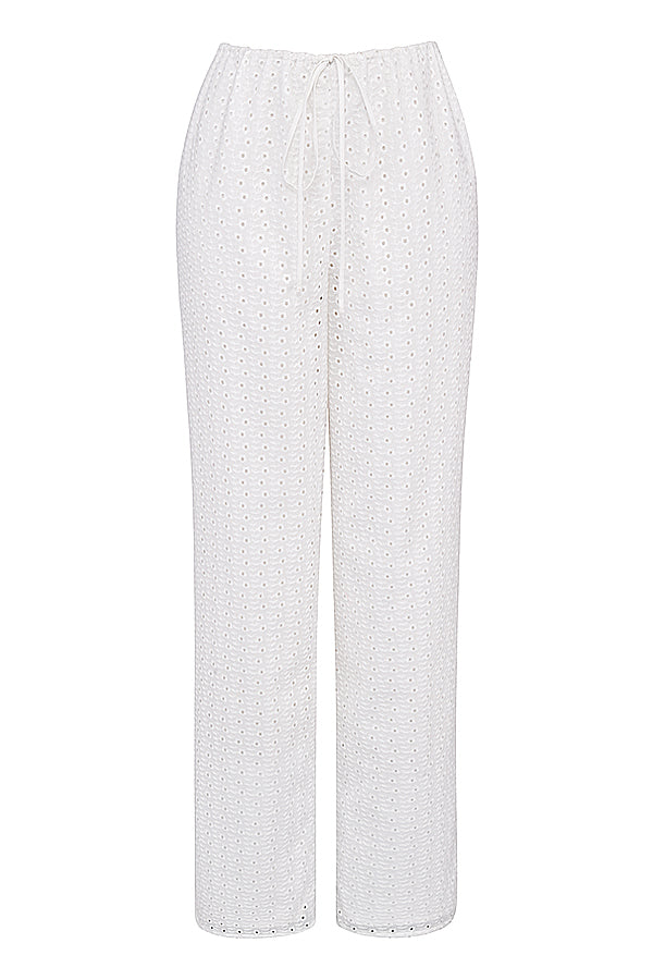 Stilla | Hvid Broderie Anglais Bralette Top Med Bukser