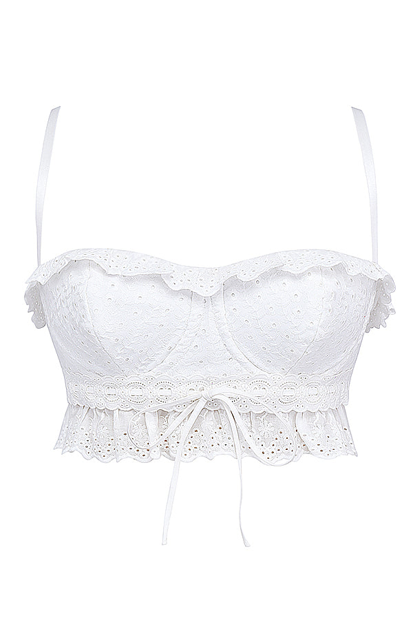 Stilla | Hvid Broderie Anglais Bralette Top Med Bukser