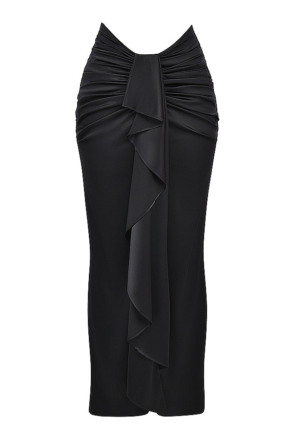 Stilla | Cherry Silke Blouson Top Med Draperet Silke Maxi Nederdel