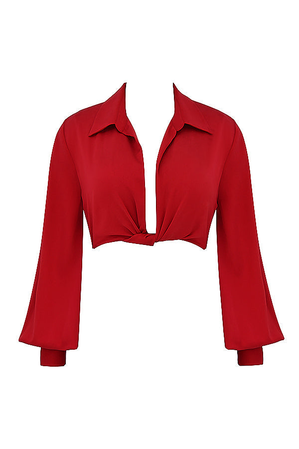 Stilla | Cherry Silke Blouson Top Med Draperet Silke Maxi Nederdel