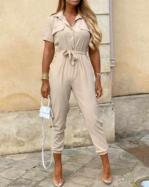 Dame Elegant Jumpsuit med Taljebælte og praktiske Lommer Stilla