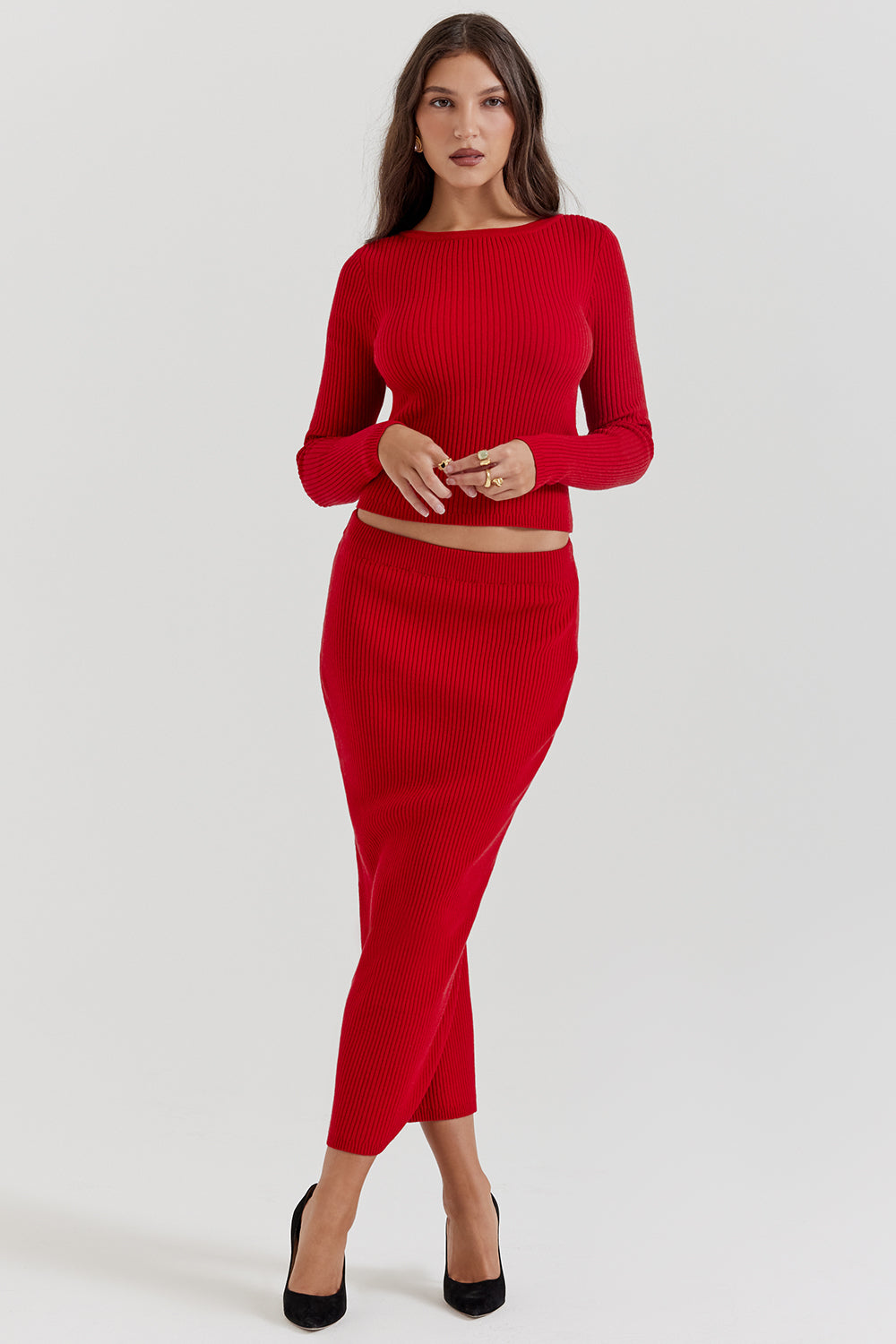 Stilla | Scarlet Rød Cashmere Mix Trøje Med Sløjfe