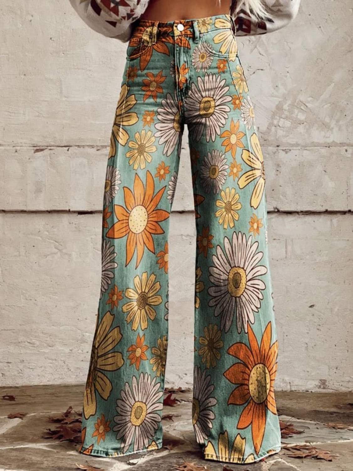 Stilla | Vintage Blomstrede Kvinders Wide Leg Bukser