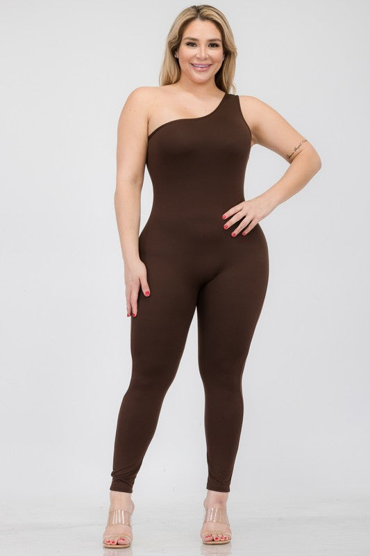 Stilla | Størrelse Solid Farve One Shoulder Jumpsuit