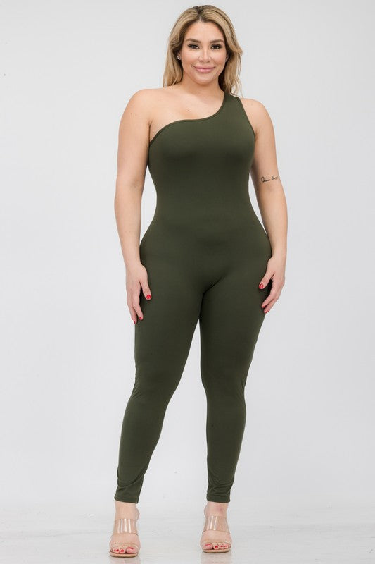 Stilla | Størrelse Solid Farve One Shoulder Jumpsuit