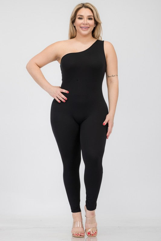Stilla | Størrelse Solid Farve One Shoulder Jumpsuit