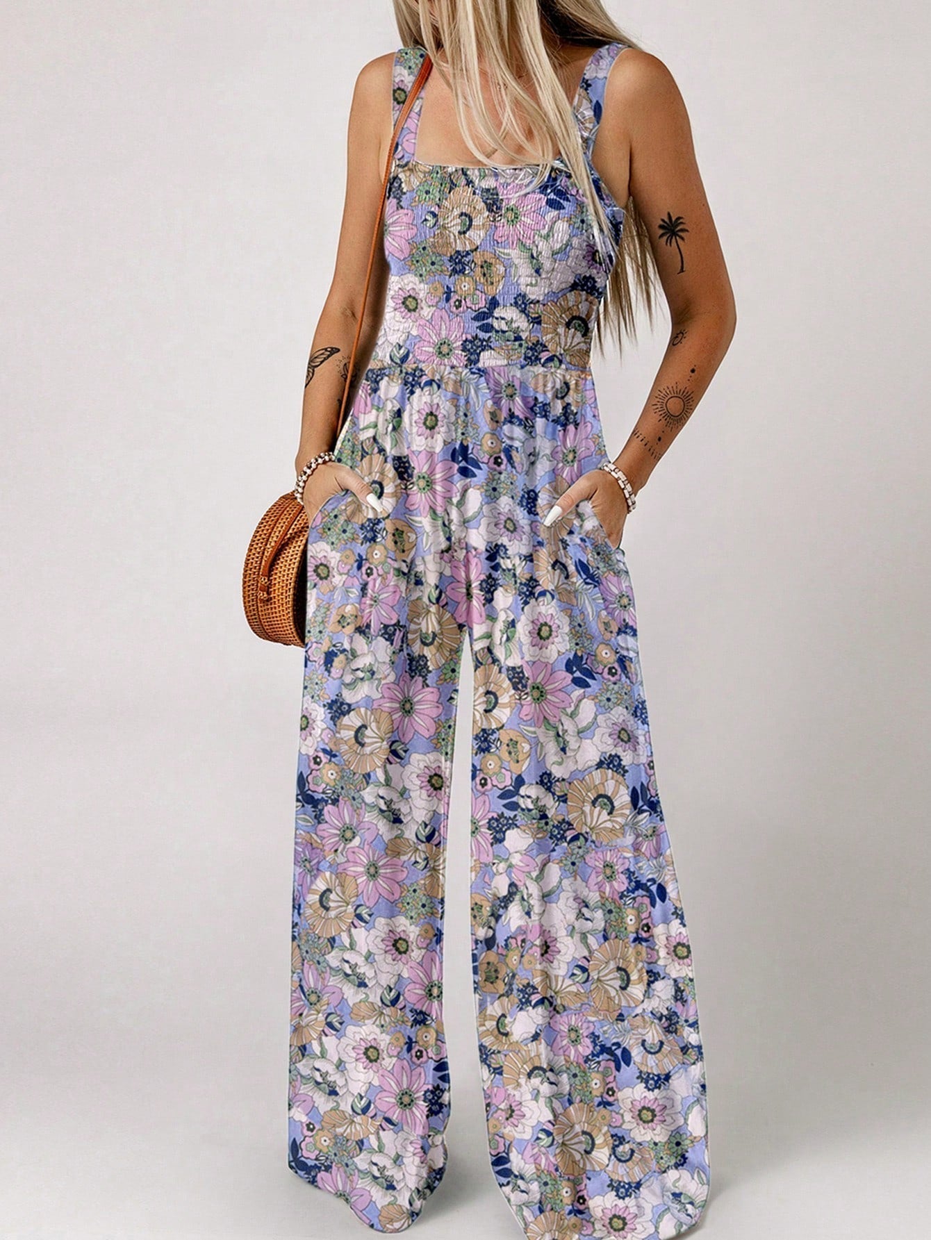 Stilla | Blomsterprint Jumpsuit Med Brede Ben
