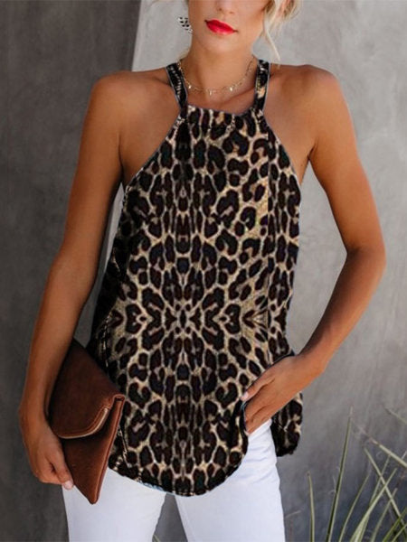 Stilla | Trendy Leopard Print Rund Hals Bundet Vest