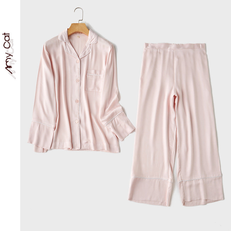 Dame højkvalitets satin pyjamas sæt med elegante detaljer og behagelig pasform Stilla