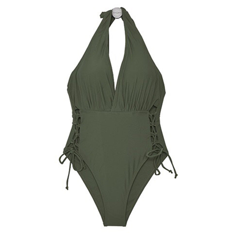 Dame Elegant Badedragt med dyb V-udskæring og sidelændes snøredetaljer Stilla