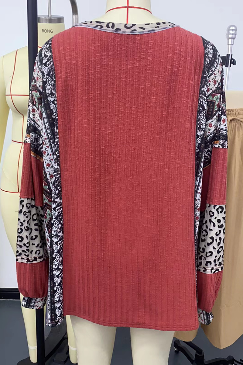 Stilla | Casual Rundhalstrøjer med striber og kontrast patchwork leopard