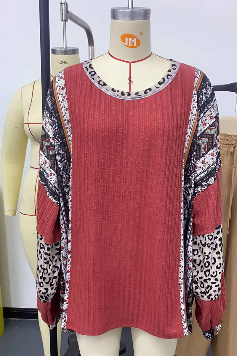 Stilla | Casual Rundhalstrøjer med striber og kontrast patchwork leopard
