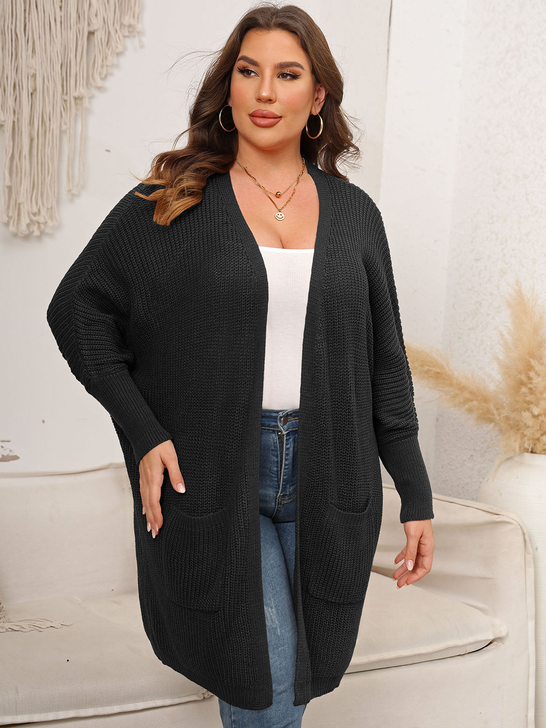 Stilla | Plus Size Åben Front Cardigan Med Lommer