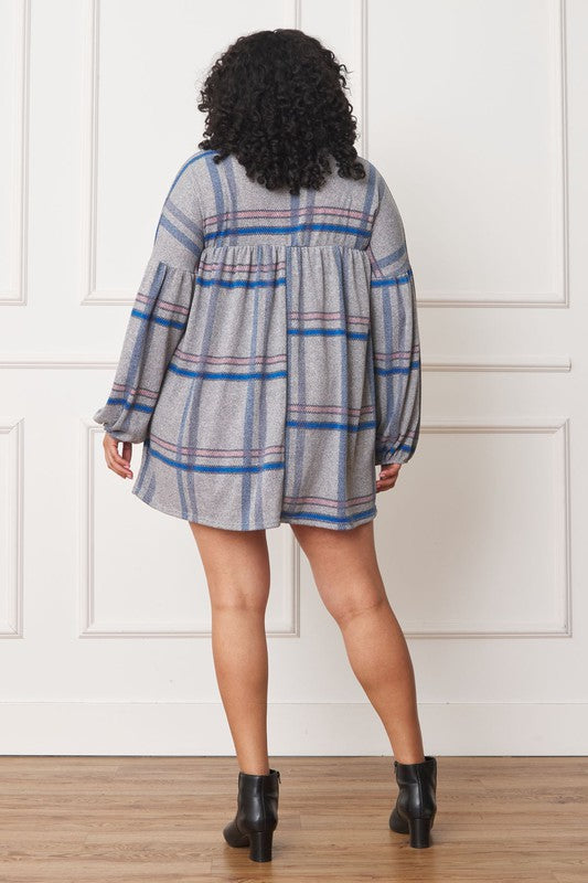 Stilla | Plaid Empire Talje Ballonærme Mini Kjole