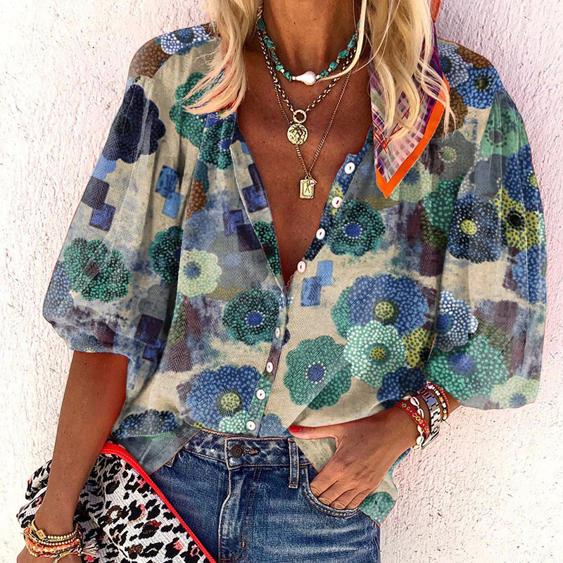 Dame toppe i boho-stil med blomsterprint og løs pasform Stilla