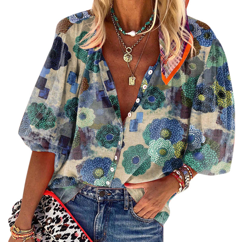 Dame toppe i boho-stil med blomsterprint og løs pasform Stilla