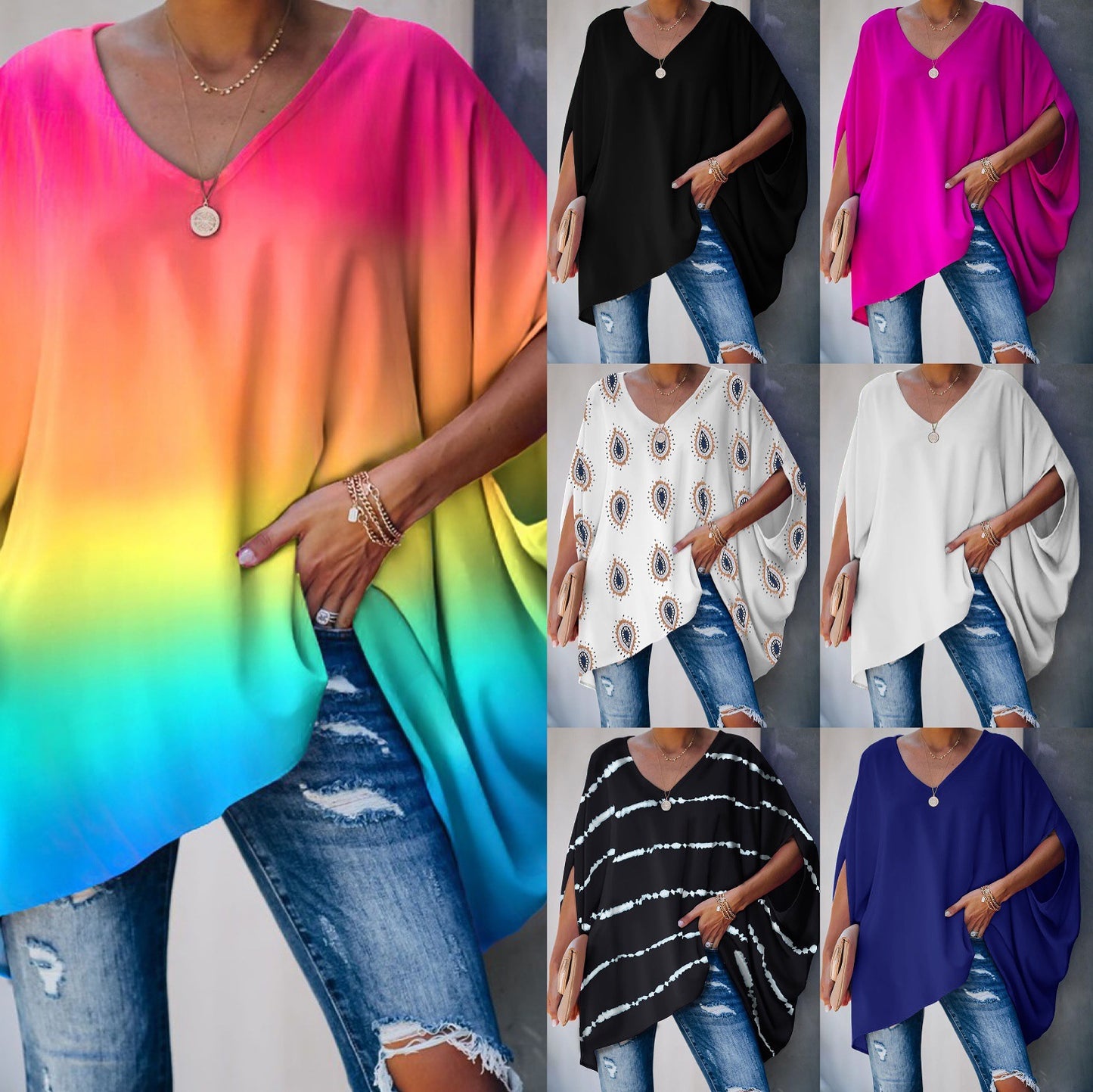 Damer afslappet oversized T-shirt med V-hals og bred pasform Stilla