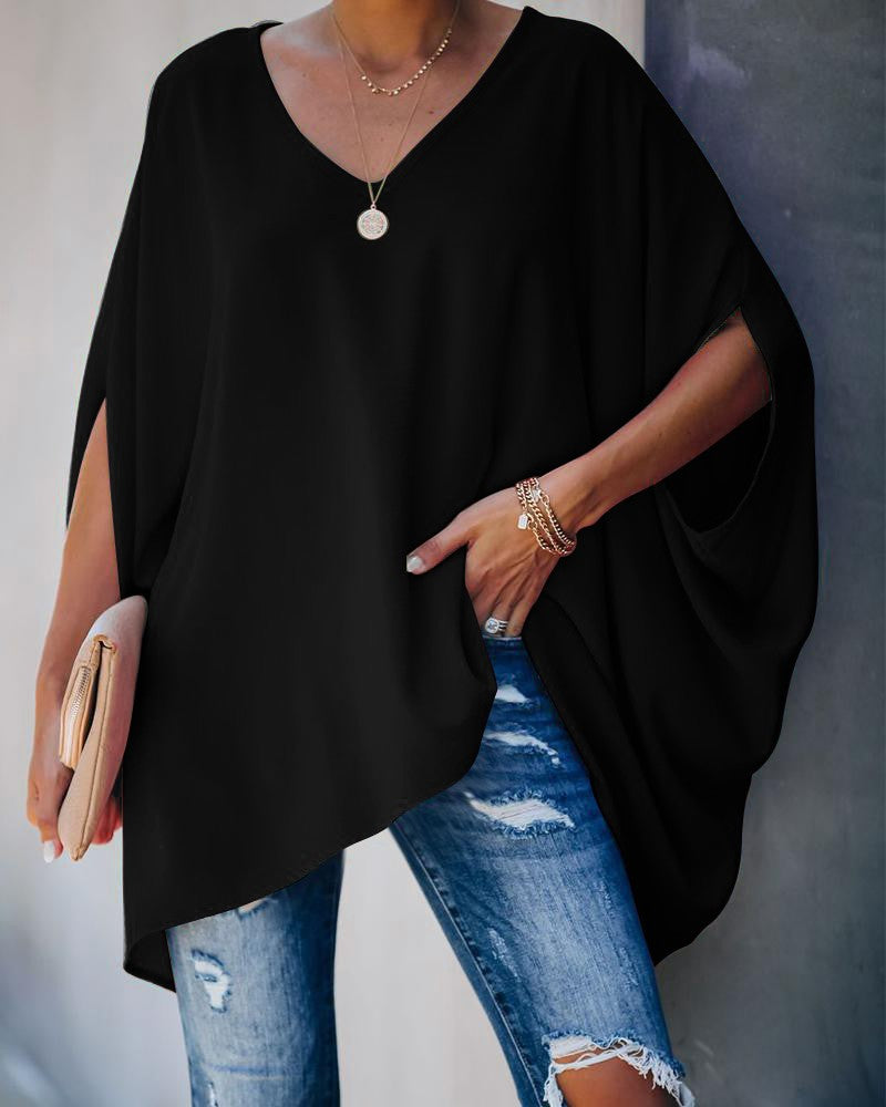 Damer afslappet oversized T-shirt med V-hals og bred pasform Stilla