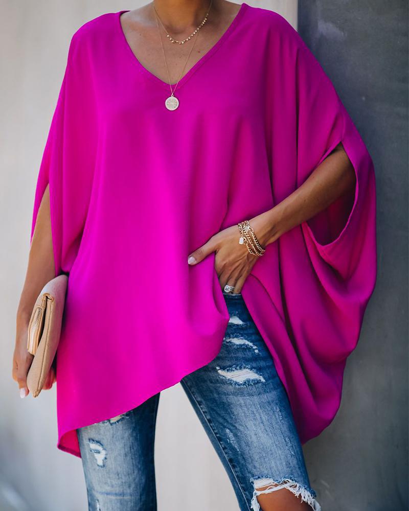 Damer afslappet oversized T-shirt med V-hals og bred pasform Stilla