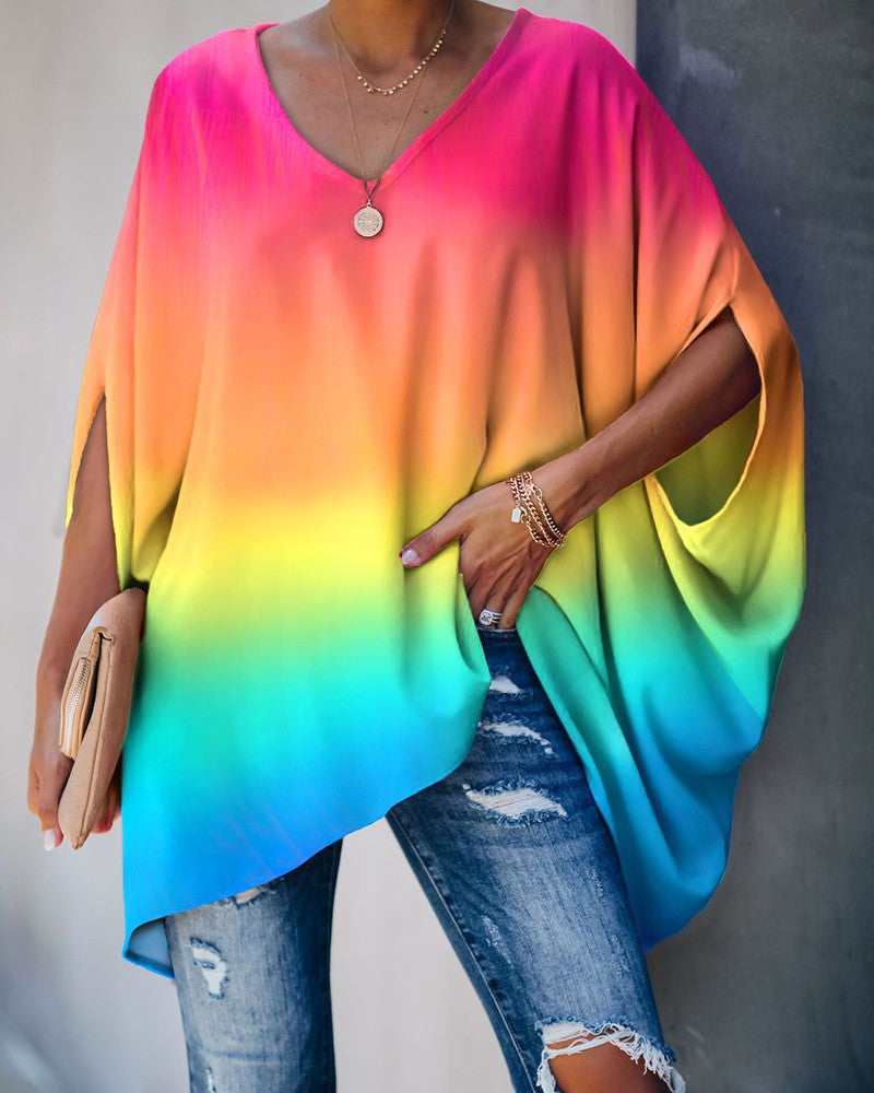 Damer afslappet oversized T-shirt med V-hals og bred pasform Stilla