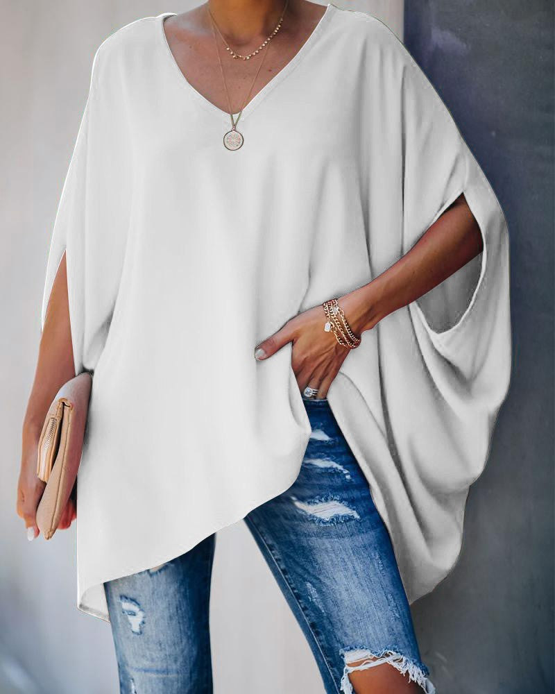 Damer afslappet oversized T-shirt med V-hals og bred pasform Stilla
