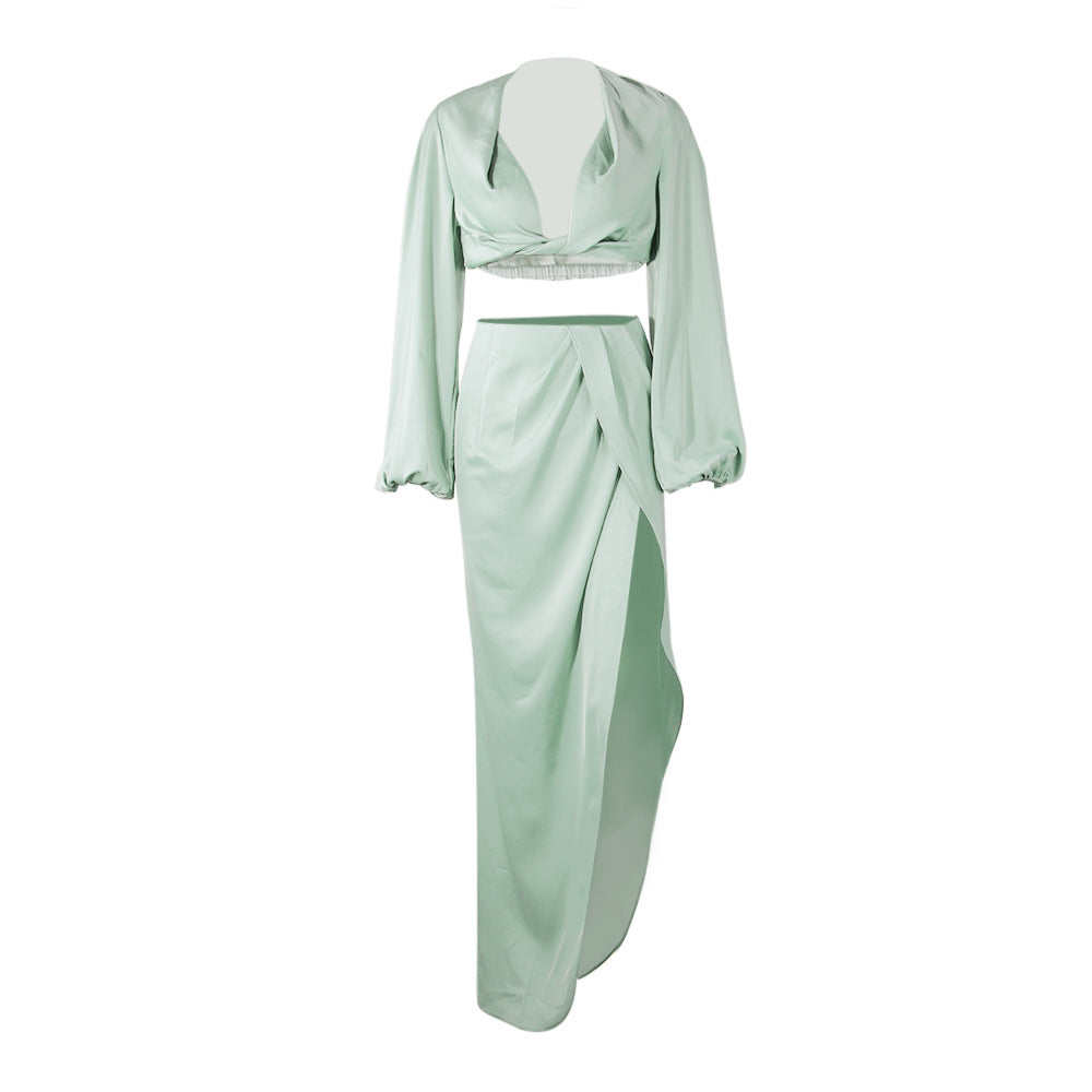 Dame elegant ensemble med lang nederdel og slyngeoverdel Stilla