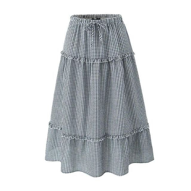 Stilla | lagdelt gingham midiskirt med flæsedetaljer