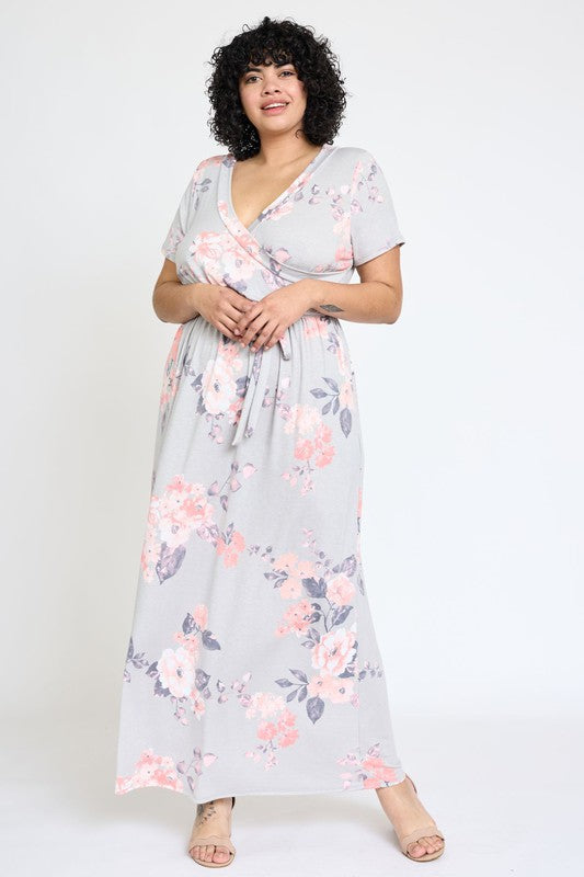 Stilla | Floral Surplice Bodice Sash Maxi Kjole