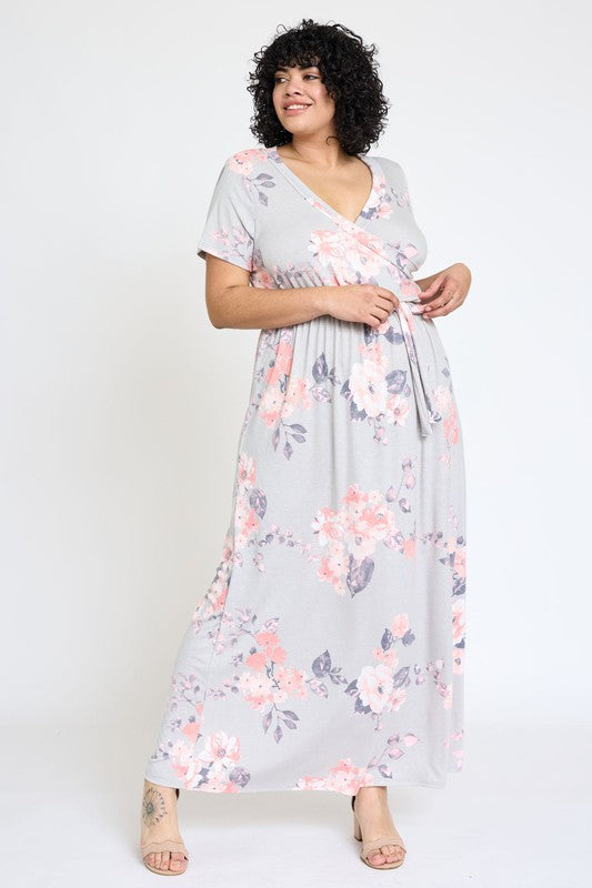 Stilla | Floral Surplice Bodice Sash Maxi Kjole