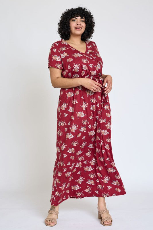 Stilla | Floral Surplice Bodice Sash Maxi Kjole