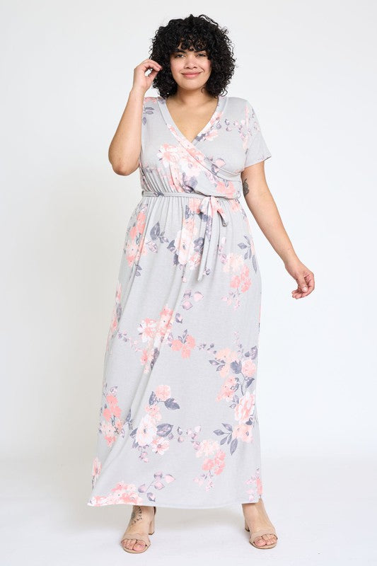 Stilla | Floral Surplice Bodice Sash Maxi Kjole