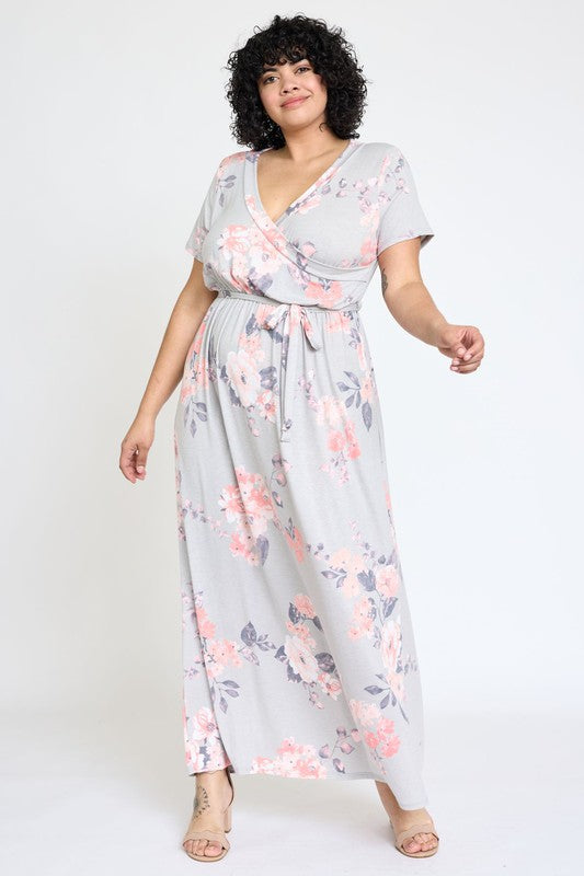 Stilla | Floral Surplice Bodice Sash Maxi Kjole