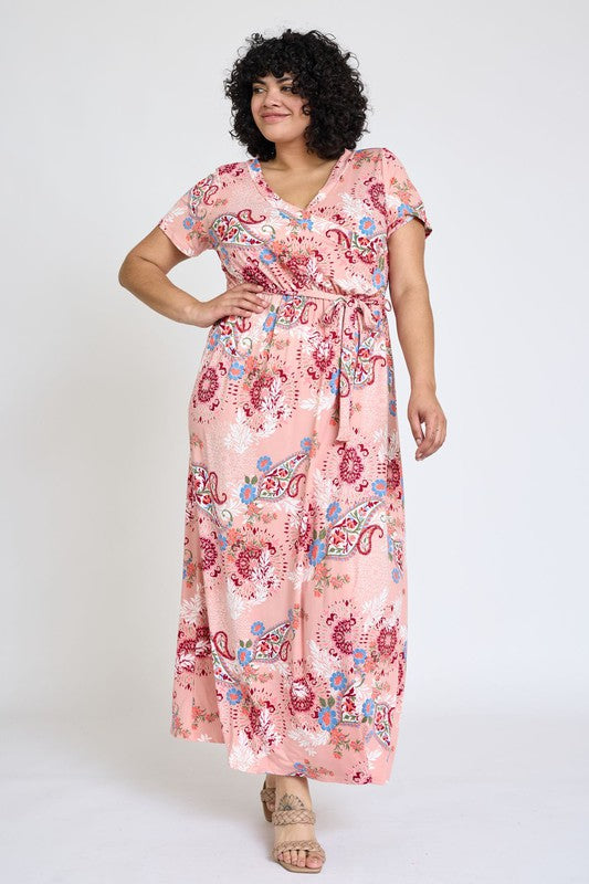 Stilla | Floral Surplice Bodice Sash Maxi Kjole