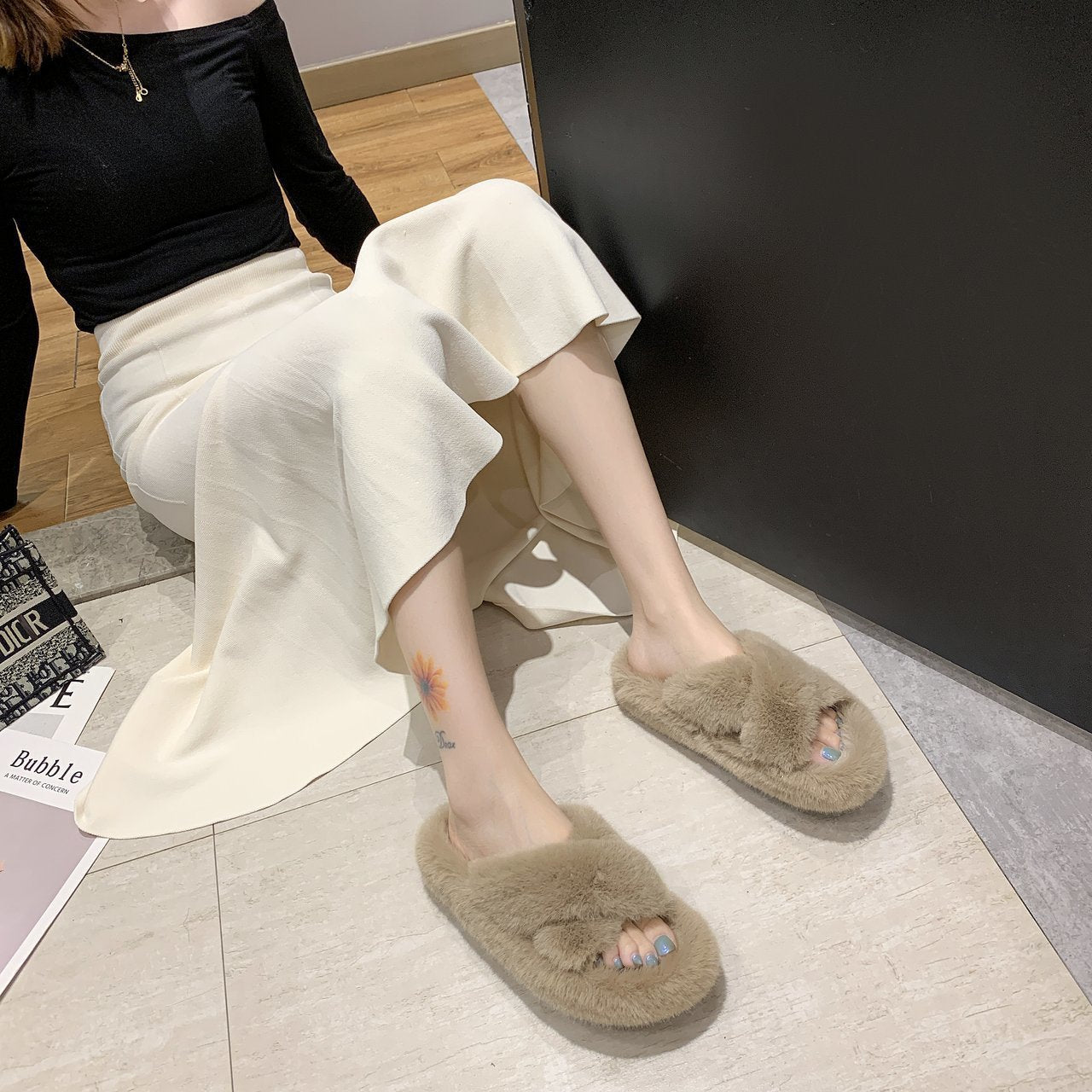 Dame hjemmesko lavet af luksuriøst plys materiale Stilla